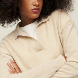 Reformation Tan Cashmere Polo Sweater